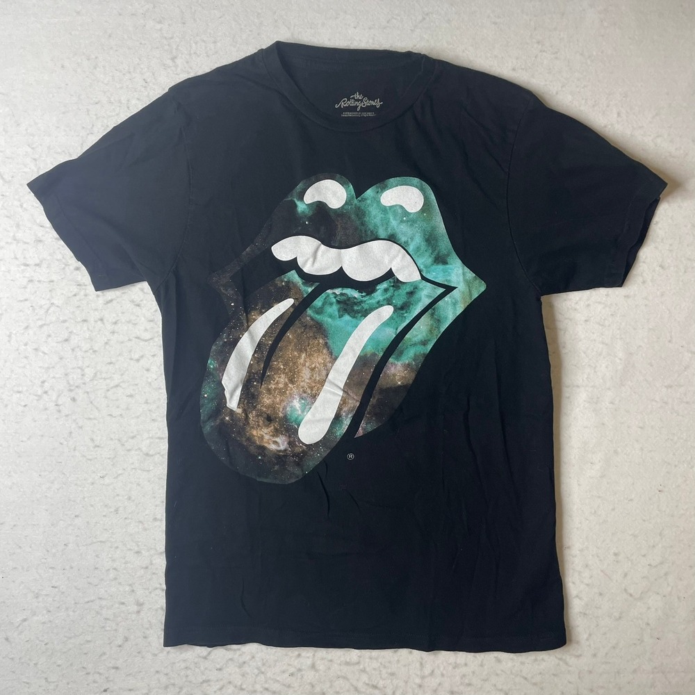 The‎ Rolling Stones Galaxy Tongue T Shirt Mens Medium M Black Cotton Tour Tee